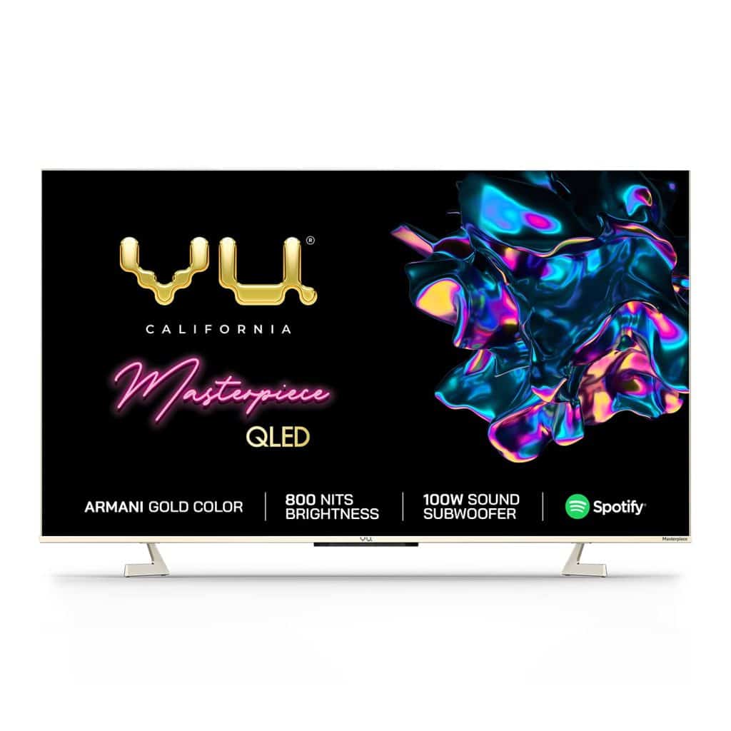 Vu 75 Inch The Masterpiece Glo Series Android QLED TV 75QMP (Armani Gold) vs MI